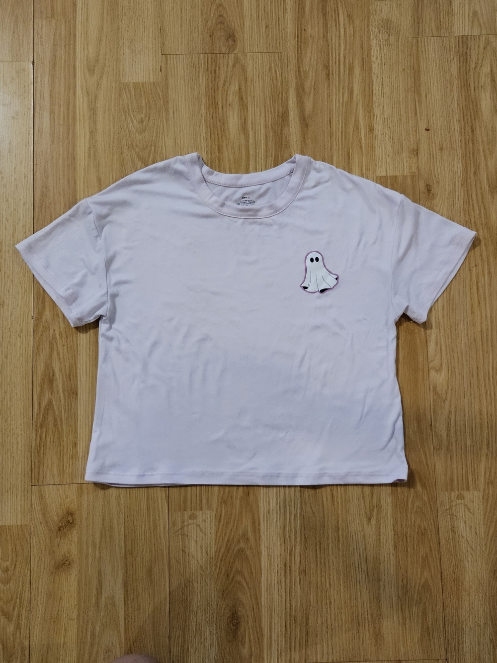 Light Pink Ghost Patch Cropped Halloween Tee Size Small